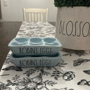 RAE DUNN blue speckled ceramic Easter egg tray set ROBIN’S EGGS